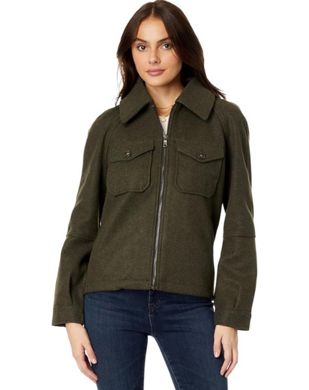AVEC LES FILLES Women's Relaxed Zip Front Jacket Medium Dark Olive Pockets NWOT